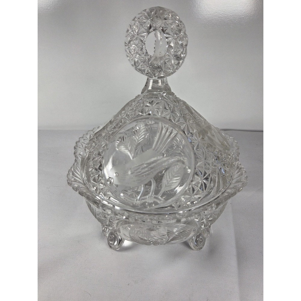 Hofbauer Byrdes Crystal Footed Lidded Candy Dish Compote Bowl